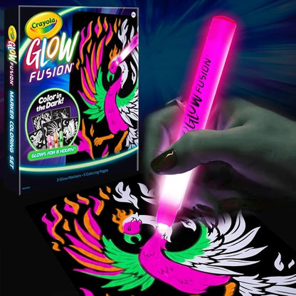 Crayola Glow Fusion, Glow in The Dark Coloring Set with Markers, Mythical Creature Coloring Pages, Gift for Kids