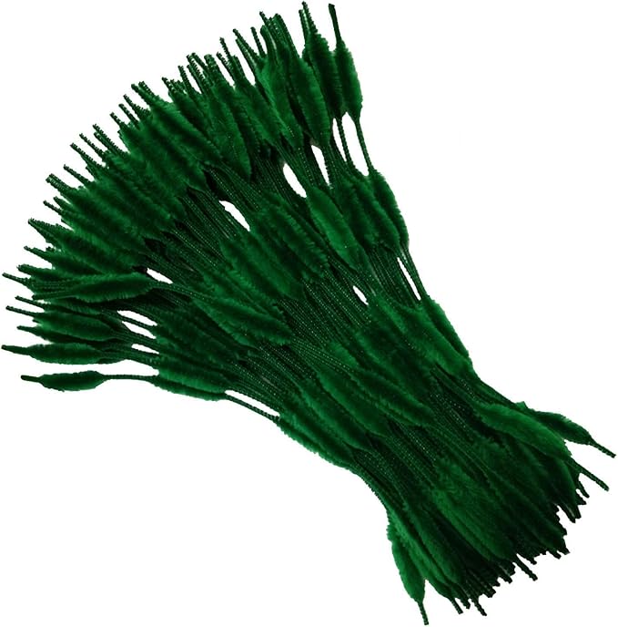 Pack of 100 Pipe Cleaners Fuzzy Bumpy Chenille Stems for Creative Handmade DIY Art Craft (Blackish Green)