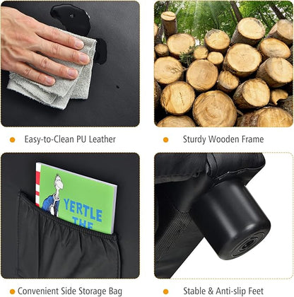 Costzon Kids Recliner, Adjustable PU Leather Lounge Chair with Side Pockets, Footrest, Headrest for Kids Aged 3-12, Black