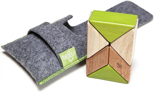 6 Piece Tegu Pocket Pouch Prism Magnetic Wooden Block Set, Jungle