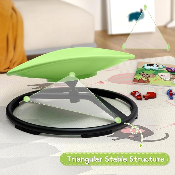 Kids Sensory Swivel Chair, Sensory Spin Chair for Autism Kids, Body Coordination Training Chair, Spin Seat, Metal Base, Non-Slip Design, (Green)