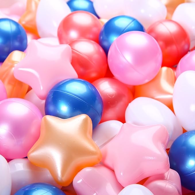 GOGOSO Shape Ball Pits Balls, Star Heart Plastic Play Balls for Toddlers Kids Children, DIY Giant Friendship Bracelet Banner