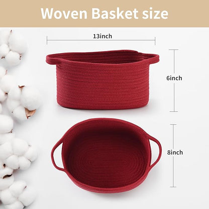 Happyiren Cute Burgundy Woven Gift Basket – Empty Burr Baskets for Graduation Birthday Raffle, Decorative Storage Organizer Box for Toys Seasonal Decor (13" D x 8" W x 6" H)
