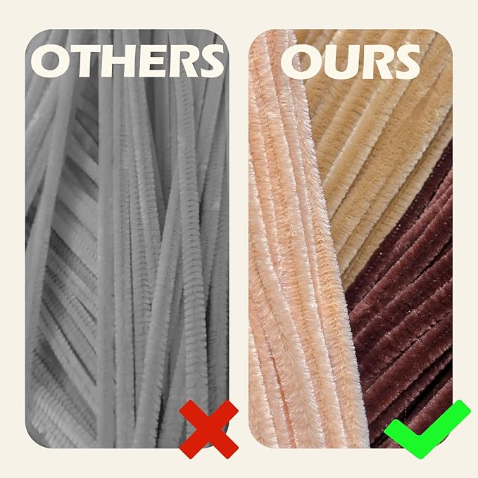 300pcs Brown Pipe Cleaners Bulk - Fluffy Craft Pipe Cleaners for Arts & Crafts, Ideal for Making Flowers, Animals & Decorations (12 x 0.24 inches)