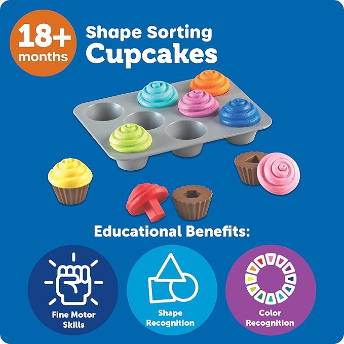 Learning Resources Smart Snacks Shape Sorting Cupcakes - Toddler Girl and Boys Toys, Play Food, Toy Kitchen Accesories, Fine Motor Skills, Preschool Montessori, Shape Sorter, Kids Birthday