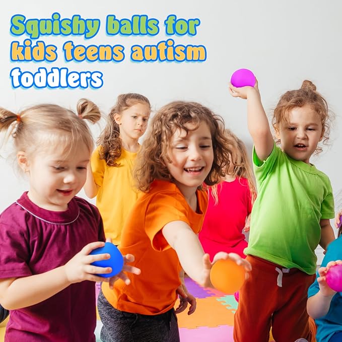 Squishy Stress Balls for Kids Adults: 18 Pack Stretchy Fidget Ball for Nervousness Stress Relief, Hand Therapy Sensory Squeeze Ball, Fidget Classroom Must Haves, Party Favors for Kids 3-12