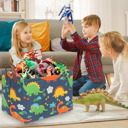 FXOLCSHE Easter Dinosaur Basket for Boys,Nursery Hamper,Waterproof folding laundry basket,Easter Gift Basket Empty,Baby Laundry Hamper,Dinosaur Room decor(Forest Dinosaurs)