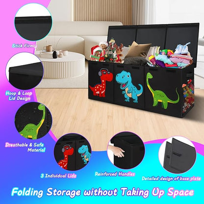 Mabahoo Extra Large Toy Box Chest, Collapsible Sturdy Kids Storage Organizer Bins with Lids, Black Dinosaur Toy Chest for Boys Girls, 40"x16"x16" Toy Storage Bin Boxes for Playroom Bedroom Nursery
