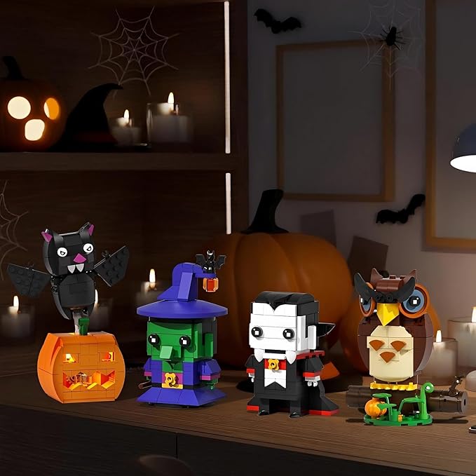 Horror Figure Building Set, 503 Pieces Halloween Model Kit - Archimedes, Wicked Witch, Dracula & Jack-O'-Lantern Bat Toys for Decor Display, Scream Gift for Fans