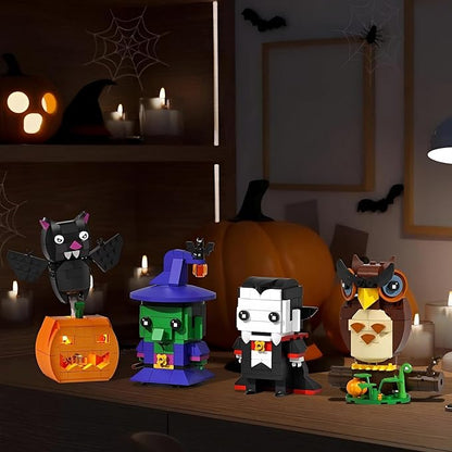 Horror Figure Building Set, 503 Pieces Halloween Model Kit - Archimedes, Wicked Witch, Dracula & Jack-O'-Lantern Bat Toys for Decor Display, Scream Gift for Fans