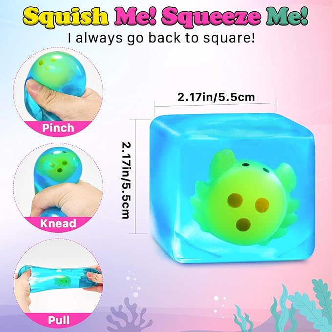 Stress Cube Squishy Fidget Toys Kids Adults - Glow in The Dark Crab Squish Toy Sensory Toys for Kids with Autism Stress Balls for Kids Squeeze Toys for Anxiety Stress Relief Easter Basket Stuffers