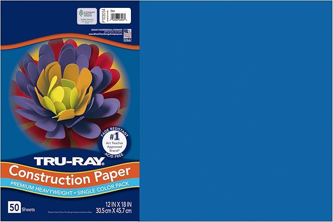 Tru-Ray® Construction Paper, 50% Recycled, 12" x 18", Blue, Pack Of 50
