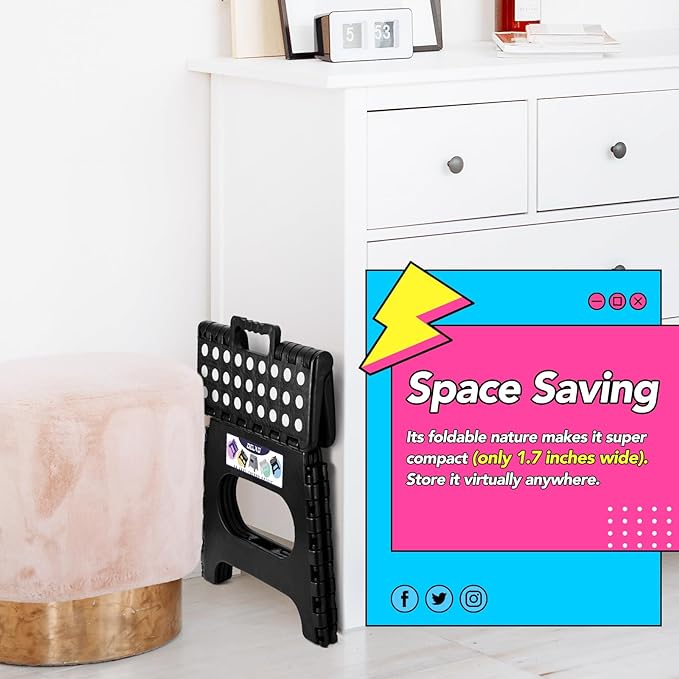 Delxo Folding Step Stool,11 Inch Non-Slip Foldable Step Stools for Kids and Adults,Portable Foldable Step Stool Lightweight Small Folding Stool with Handle for Kitchen Bathroom in Black,1 Pack