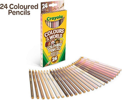 CRAYOLA Colours of The World - Set of 24 Wax Pencils, 24 Felt-Tip Pens, 24 Multicultural Pencils and 1 Album