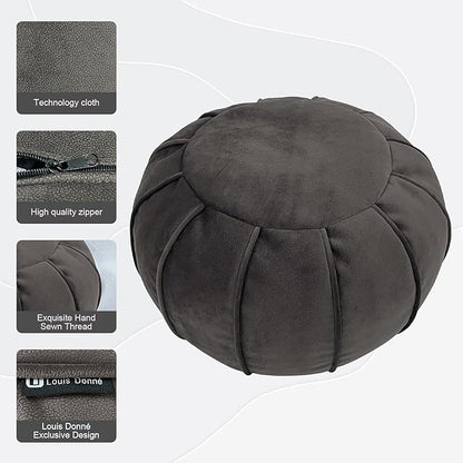 Louis Donné Unstuffed Ottoman Pouf Cover, Eco-Friendly Fabric Pouf Ottoman Floor Chair with Storage Solution for Bedroom, Round Foot Stools for Seating Poufs for Living Room Camper（Dark Brown）