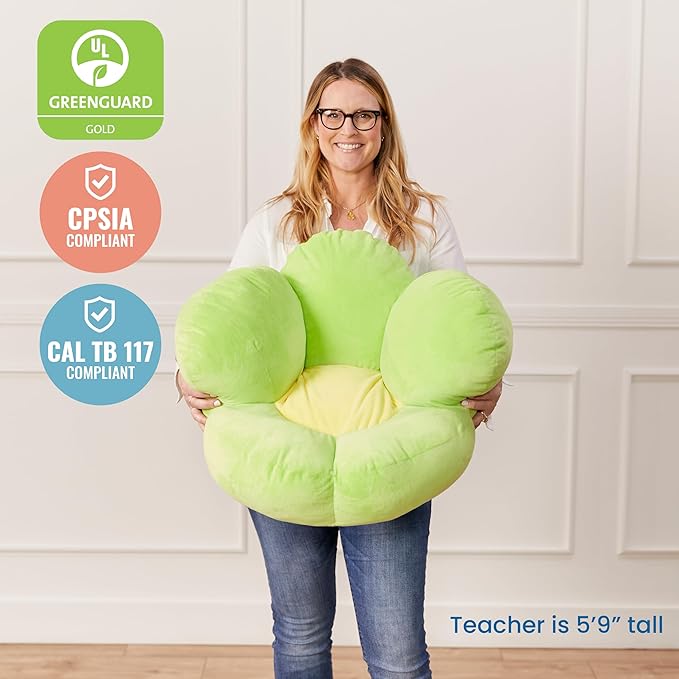 ECR4Kids SoftZone Flower Cozy Cushion Floor Pillow, Bright Green