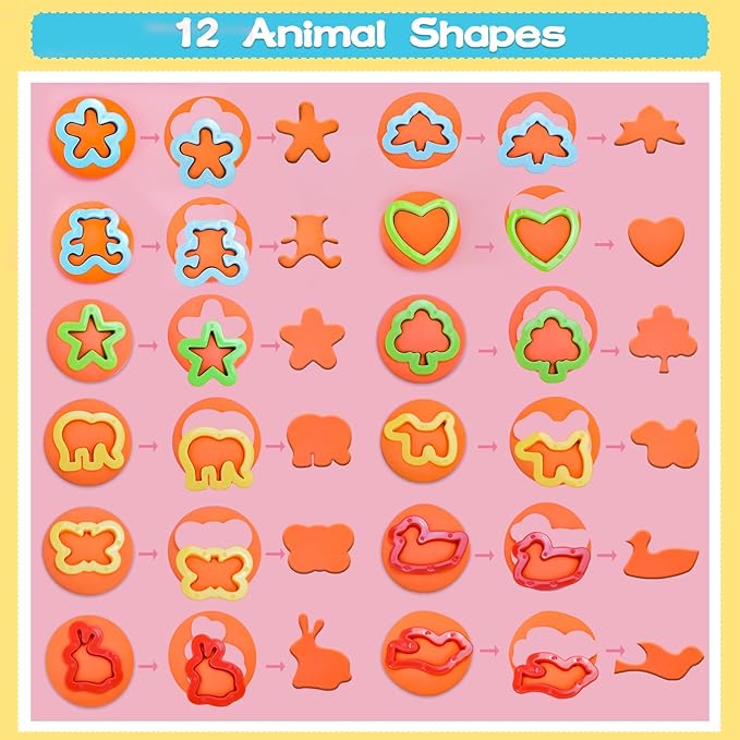 LCY WEDSHI Dough Tool Set, 22 Pcs Dough Tools Sets for Kids Ages 4-8, Dough Accessories Includes Cutters Roller, Rolling Pins, Safety Scissors, Plastic Knife, Animal Shapes Cutters
