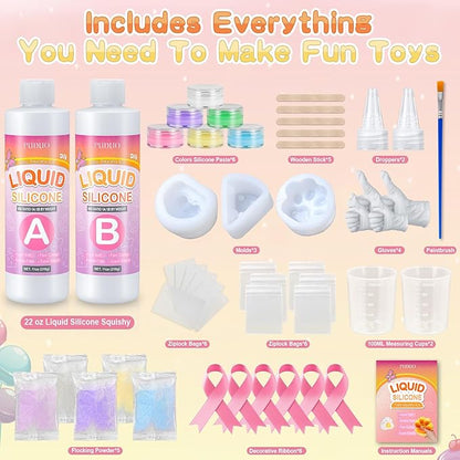 Puduo Taba Squishy Kit 22OZ - Upgraded Version 2.0 Non-Sticky, More Vibrant in Color, and Odor-Free Taba Squishy - with Guided，FuFu Squishy Kit with Mold, Flocking Powder - Fun and Easy