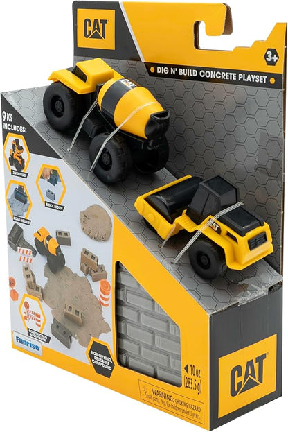 CAT Construction Toys, Dig N' Build Concrete Playset with 10 Oz of Compound, 2 Little Machine Vehicles, Ages 3+