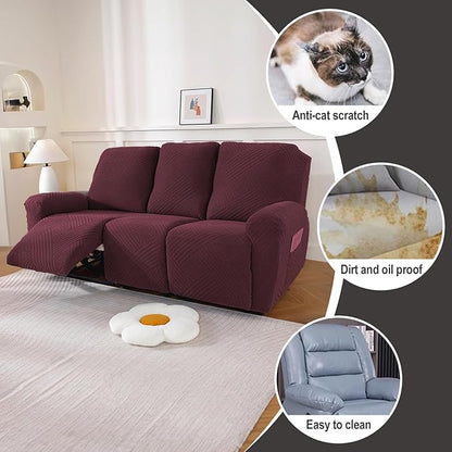 NORTHERN BROTHERS Recliner Sofa Covers 3 Seater - Reclining Sofa Covers Couch Covers for Reclining Couches Reclining Couch Covers, Wine Red