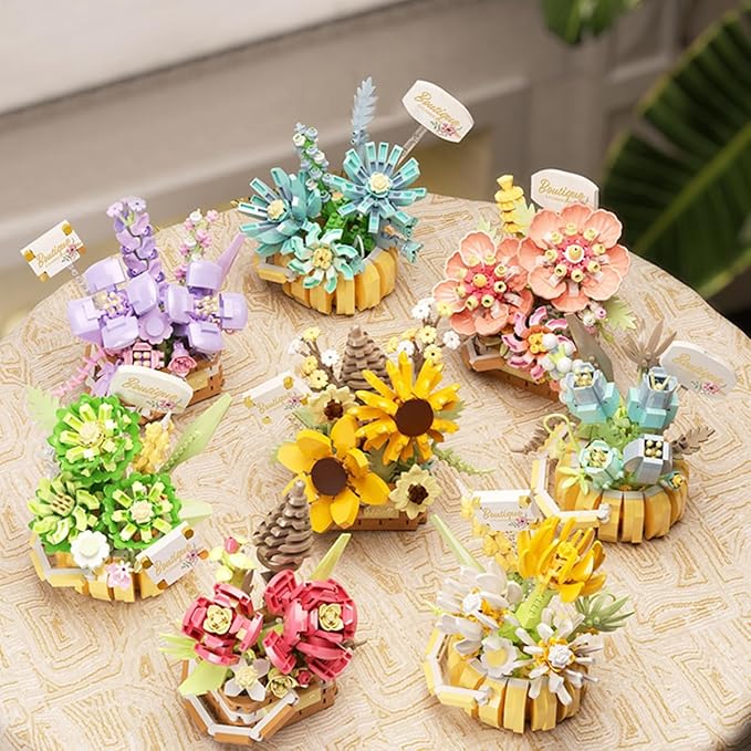 Flowers Succulents 3.6In Building Toy Set, 517 Pcs Botanical Collection for Office Home Decoration Flower Plant Building Blocks Toy, As a Adults, Kids, Girls Idea Gifts