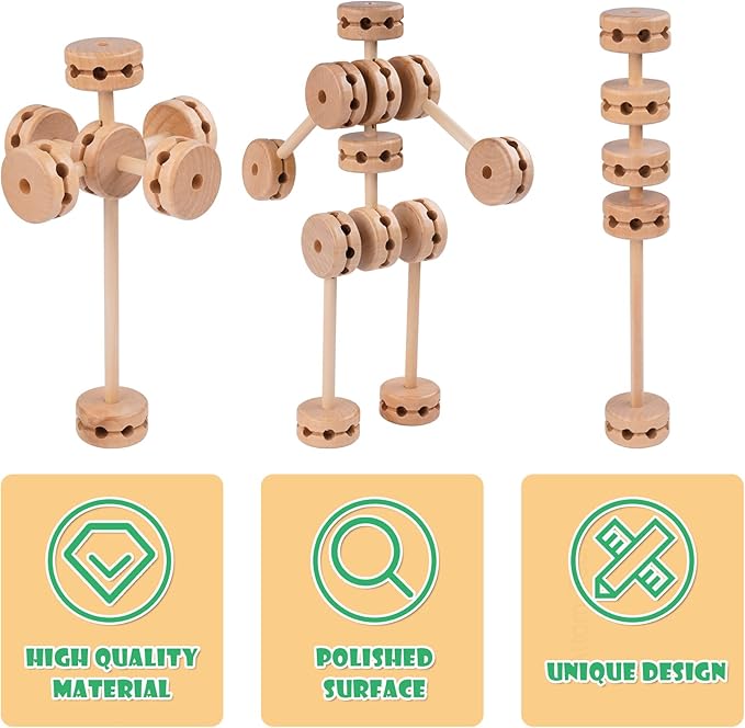 Wooden Building Blocks 60PCS Montessori STEM Toy for Kids 6+, Natural Wood Splicing Joints and Sticks Educational Sensory Tinker Creative 3D Playset Stacking Game