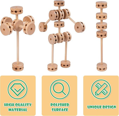 Wooden Building Blocks 60PCS Montessori STEM Toy for Kids 6+, Natural Wood Splicing Joints and Sticks Educational Sensory Tinker Creative 3D Playset Stacking Game