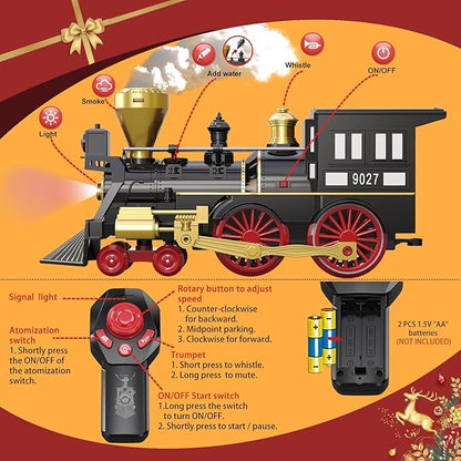 Remote Control Train Set for Kids Electric Steam Engine Locomotive, Cargo Car & Tracks,Trains w/Realistic Smoke,Sounds & Lights,Rechargeable Birthday Gifts for 3 4 5 6 7+ Years Old Boys Girls … …