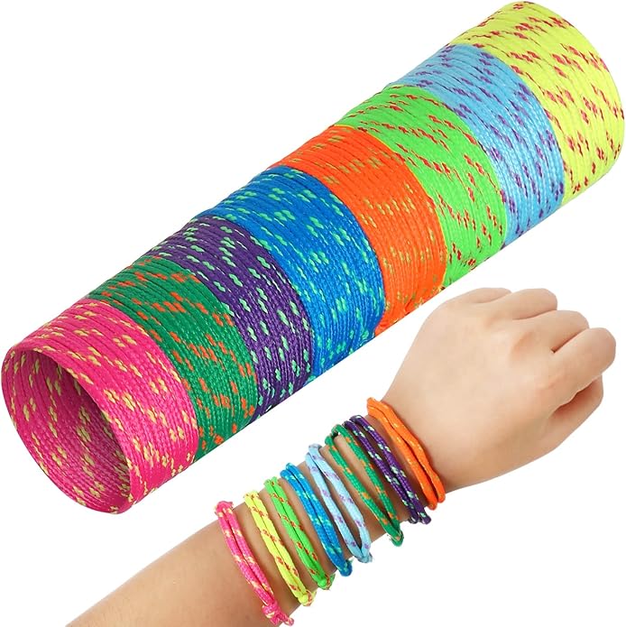WILLBOND 216 Neon Friendship Bracelets Bulk for Kids Birthday Classroom Student Gift Adjustable Paracord Bracelets Rope Woven Neon Colors Valentine Day Gift Girls Boy Party Favors