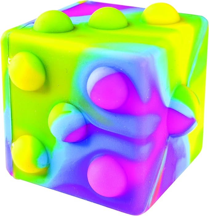 Raymond Geddes Pop ‘n’ Dice Fidget Cube Toys (12 per Bag) - 6 Sided Pop it Fidget Toys Pack - Fidget Squishy Toys in 4 Tie Dye Colors