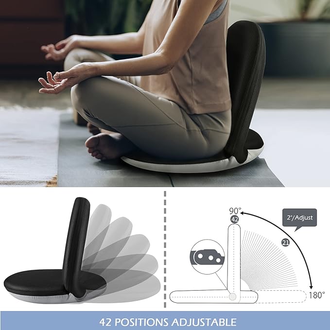 Nnewvante Floor Chair 42-Position Adjustable Floor Seating for Kids Adults with Back Support Folding Floor Seat Cushioned Recliner Meditation Washable Chaise Lounges, Black