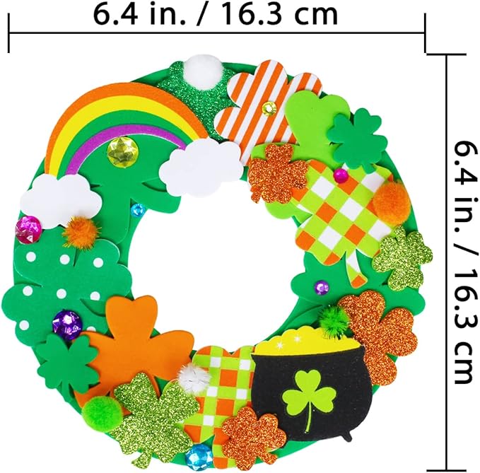 12 Sets St. Patrick's Day Shamrock Wreath Sign Decorations Foam St. Patrick's Day Craft Kits Lucky Shamrock Four-Leaf Clover Rainbow Foam Stickers for Kids Party Favors Classroom Activity Art Project