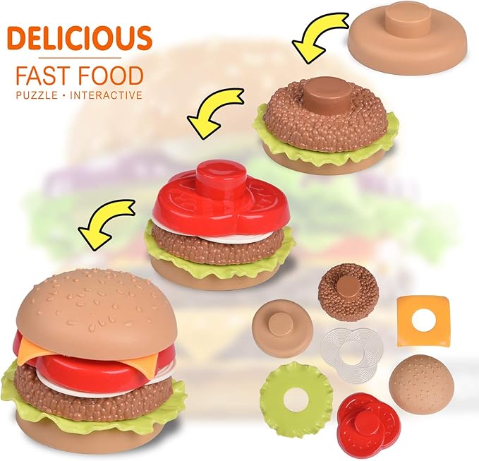 FUN LITTLE TOYS 40PCS Play Food for Kids Kitchen, Play Kitchen Accessories, Toy Foods with Cutting Fruits and Fast Food for Pretend Play, Birthday Gifts