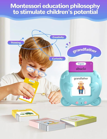 Spanish & English Talking Flash Cards for Toddlers 1-3 Years Old, 510 Sight Words Bilingual Learning Toys for Children, Autism Pocket Speech Therapy Toys, Española Vocabulary Educational Flashcards