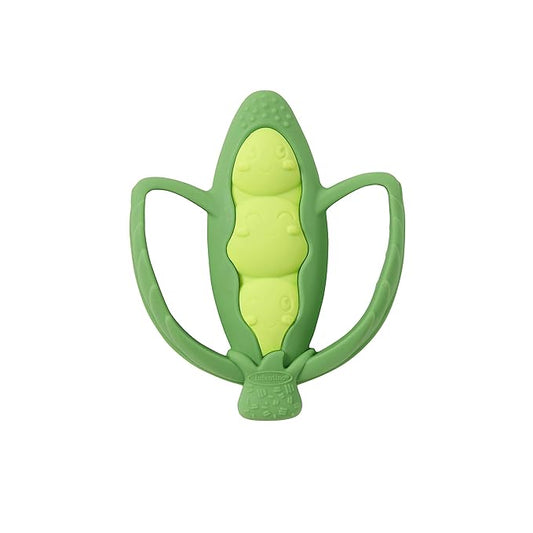 Infantino Lil' Nibbles Textured Silicone Teether -Sensory Exploration and Teething Relief with Easy to Hold Handles, Green Pea Pod