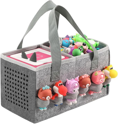 PISOSN Carrying Case for Toniebox Starter Set and Tonies Figurines, Travel Felt Cloth Musical Toy Folding Bag for Toniebox 2 & Accessories (Gray)
