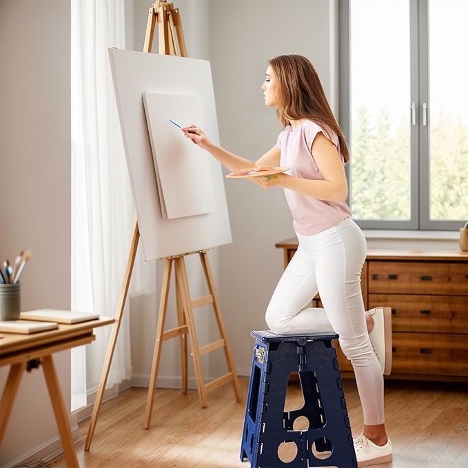 ACKO Folding Step Stool Foldable 17.5 Inch Stool 400 lbs Capacity,Plastic Stools for Adults and Kids,Collapsible Stool for Kitchen, Stepping Stool with Handle(Royal Blue)