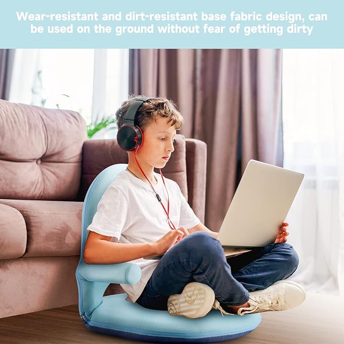 Nnewvante Floor Chair with Back Support and Armrest, 42 Angles Adjustable Washable Floor Seat, Folding Recliner with Cushion for Yoga Meditation Adults Kids Classroom Playing