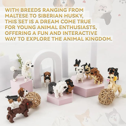 BOROLA 12 Different Pet Dog Building Blocks Set Educational Toy Realistic Fun Animal Assembly Kit Toys Games