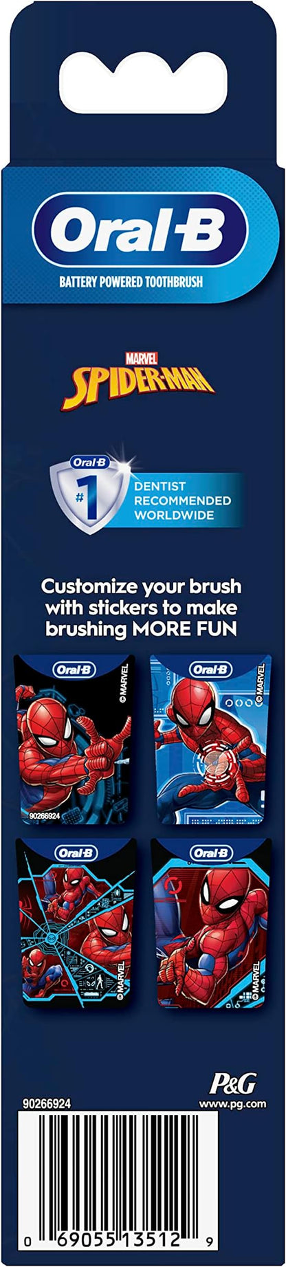 Oral-B Kid's Battery Toothbrush Featuring Marvel's Spiderman, Soft Bristles, Replaceable Brush Head, for Kids 3+