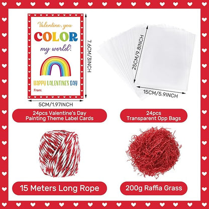 Wonderjune 146 Pcs Valentine's Day Mini Watercolor Paint Set with Easel, Valentines Gift Watercolor Painting Bulk 8 Colors Watercolor Paints with Cards for Party Art Supplies Beginner Painting