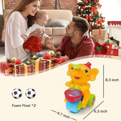 Baby Elephant Musical Crawling Toy with Lights, Sounds, Blowing Ball, Infant Sensory Toys, Birthday Gifts for Kids Boy Girl 3 4 5 6 7 8 Years (Yellow)
