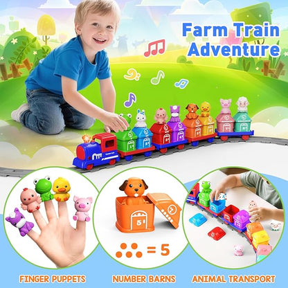 Train Set for Toddlers 2-4, Electric Toy Train with Farm Animals & Music & Lights, Montessori Counting & Sorting Learning Toys for 1 2 3 Year Old Boys Girls, Christmas Easter Birthday Gift