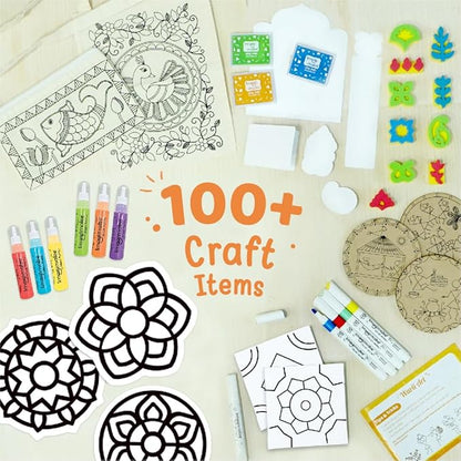 Imagimake Indian Art Forms- Arts and Crafts for Kids Ages 8-12, Learn 5 Indian Art Forms-Madhubani, Warli, Lippan, Mandala & Block Printing Arts, DIY Craft Kit for Girls & Boys- Gift for Kids