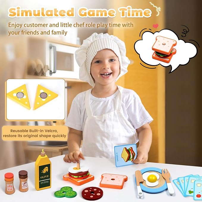 35 PCS Wooden Play Kitchen Accessories, Pretend Play Kitchen Toys for Kids Toddlers, Wooden Play Cooking Set Play Food Cookware Pots Pan Dishes, Gifts for Girls Boy 3 4 5 6 Years Old