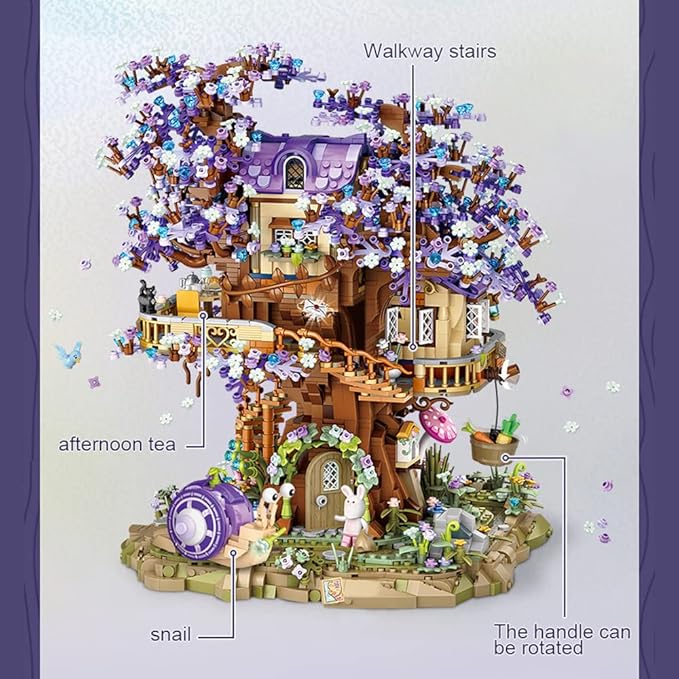 LOZ Mini Blocks 1065 Elf Tree House Building Kit, 3991PCS/MOC Sakura Tree House Street View Building Blocks Set, DIY Mini Bricks House Model, Awesome Building Toys Gift for Adults