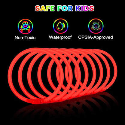 Red Glow Sticks Bulk Party Favors 100 Pack 8" Glow in the Dark Party Supplies Neon Party Decorations Glow Necklaces Bracelets for Kids Adults Birthday Halloween Christmas Easter Wedding