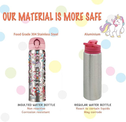 YOFUN Decorate Your Own Water Bottle with 11 Sheets of Unicorn Stickers & Glitter Gems, Craft Kit & Art Kit for Children, Gift for Girls Age 4 5 6 7 8 9 10 Years Old Kids, BPA Free Insulated (Silver)