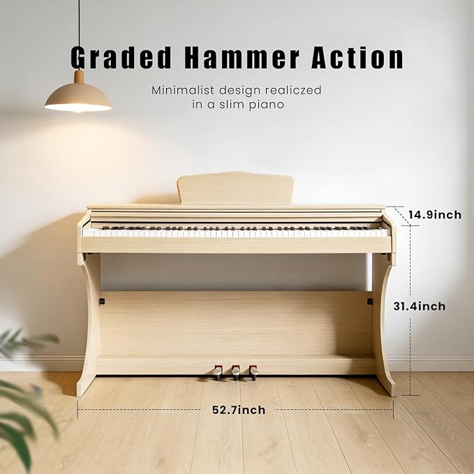 Digital Piano Keyboard for Beginners & Professionals, Electric Piano with Sliding Cover Design, 88 Keys Digital Piano Headphone Jack,Three Pedal （No Piano Bench ）