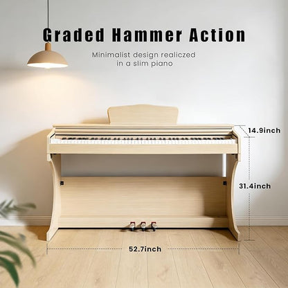 Digital Piano Keyboard for Beginners & Professionals, Electric Piano with Sliding Cover Design, 88 Keys Digital Piano Headphone Jack,Three Pedal （No Piano Bench ）